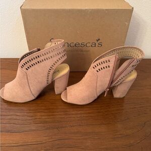 Francesca's Collections Pink Ankle Booties with Block Heel